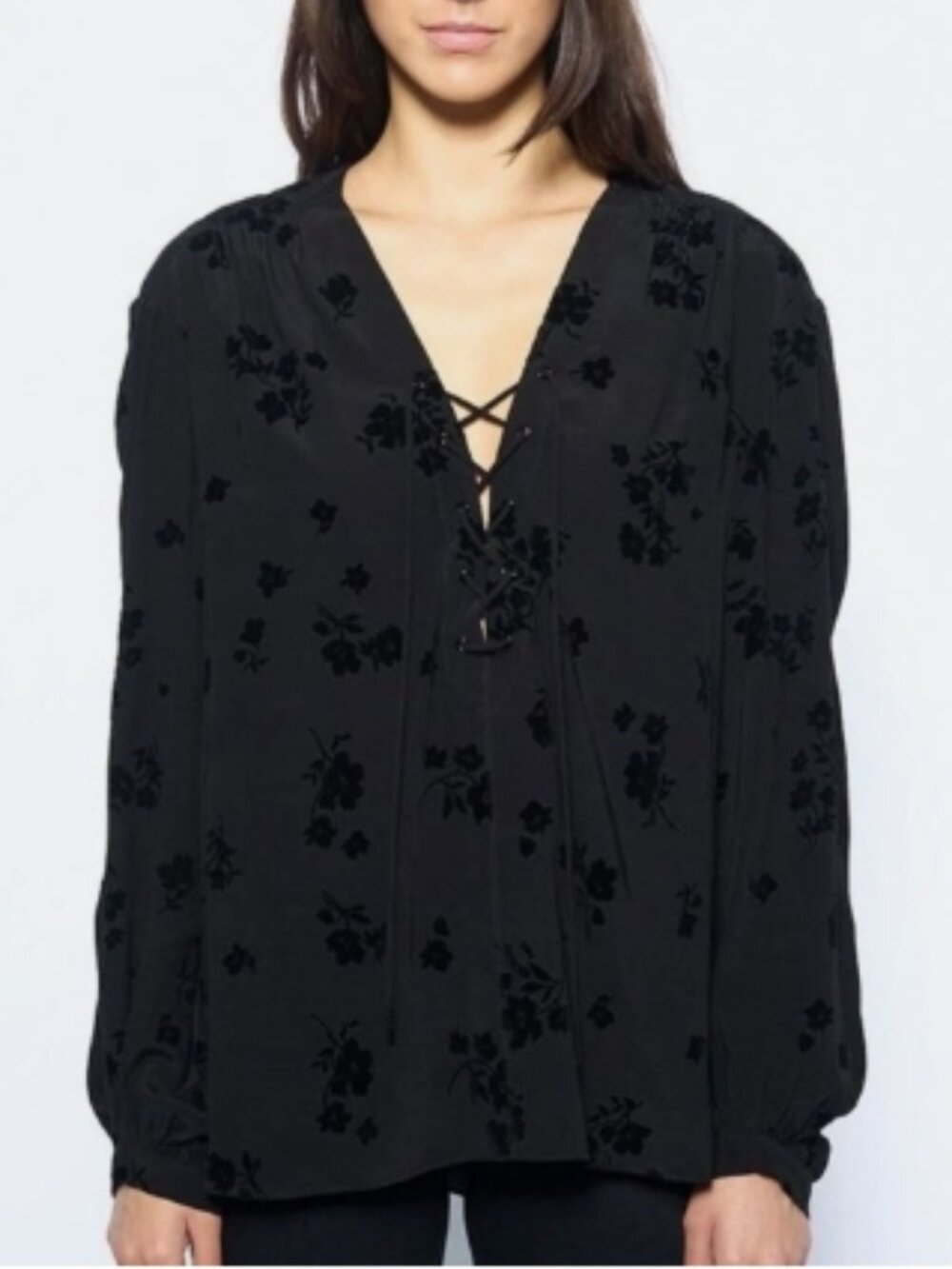 Zadig & Voltaire Tamela Soft Flock Flowers Blouse – Black, Size S, NWT